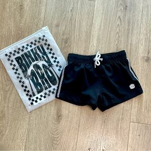 Binky Bro Black Swim Shorts with Checkerboard Side Trim | Size 2-3